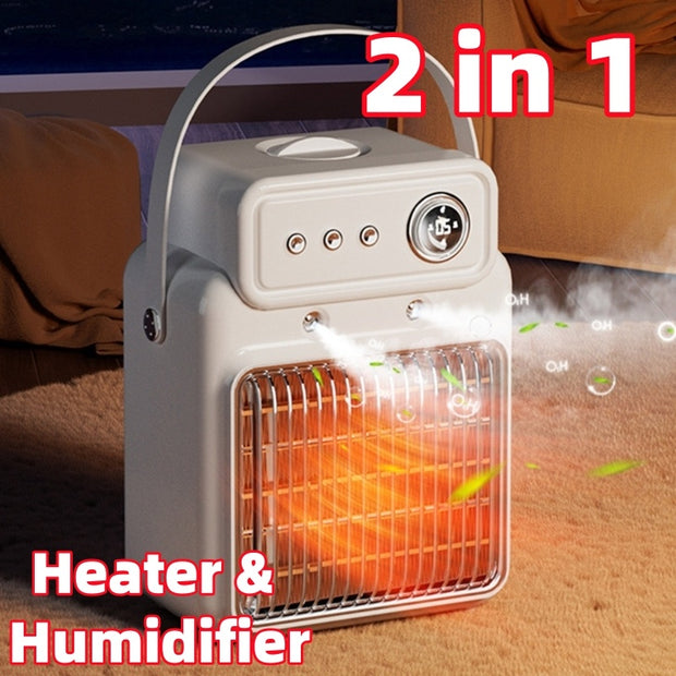 2 in 1 heater and humidifier with multifunctional control panel for comfort in any space.