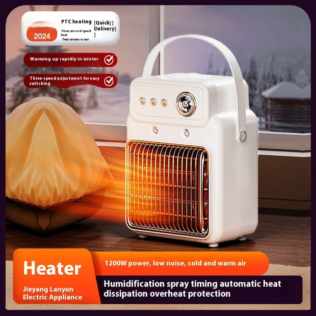 1200W humidifying warm air heater with multifunctional control panel and overheating protection for winter comfort.
